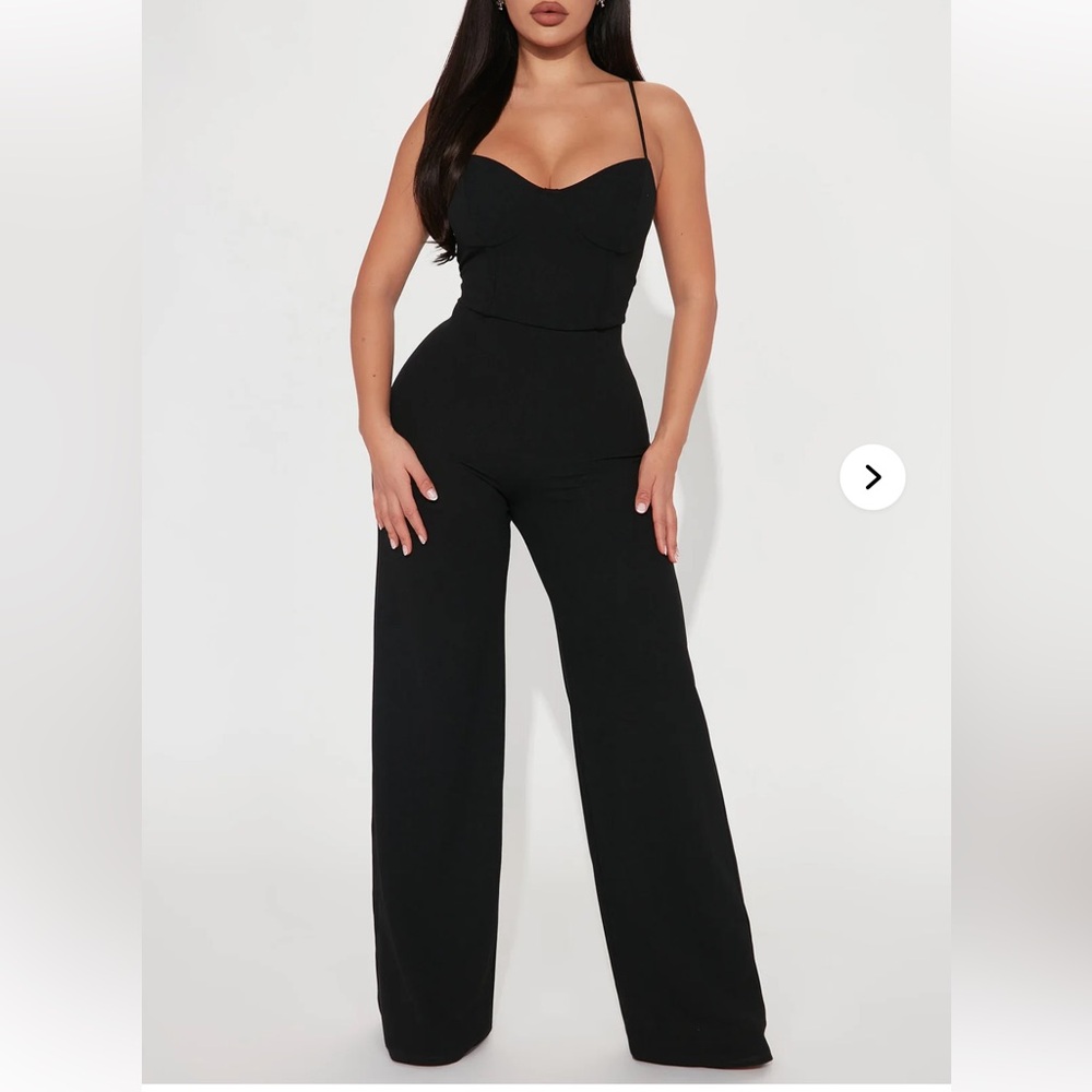 Fashion Nova “Taking Notes” High-Waist Wide-Leg Jumpsuit Pants - Black